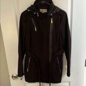 Michael Kors Black and Gold Utility Jacket with Asymmetrical Zipper
